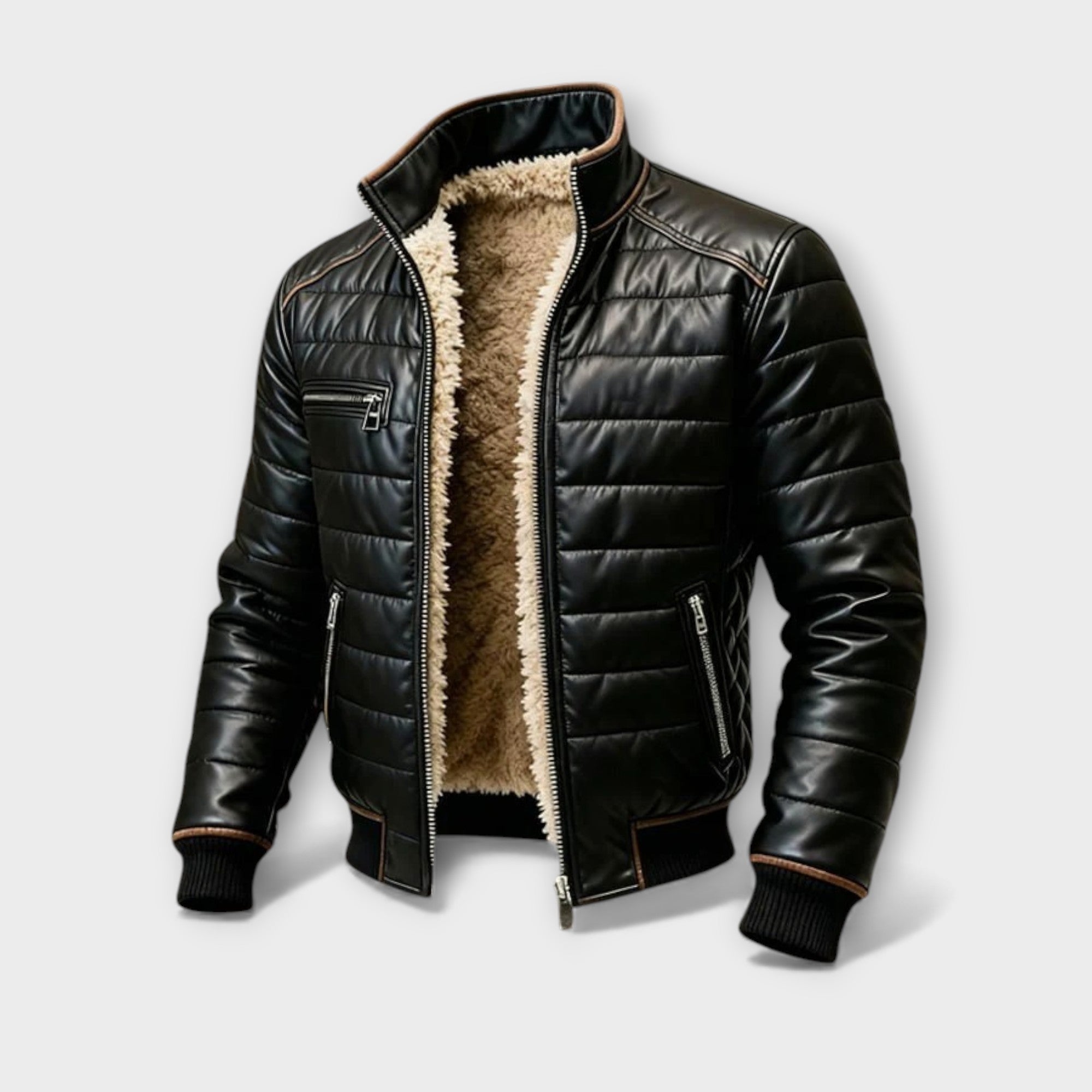 Giacca trapuntata nera con fodera in sherpa